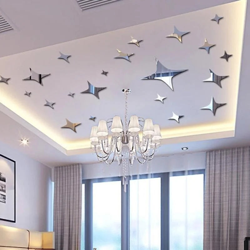 50Pcs Vogue Removable 3D Star Shape Mirror Effect Popular Home Decor Wall Art Decals Stickers