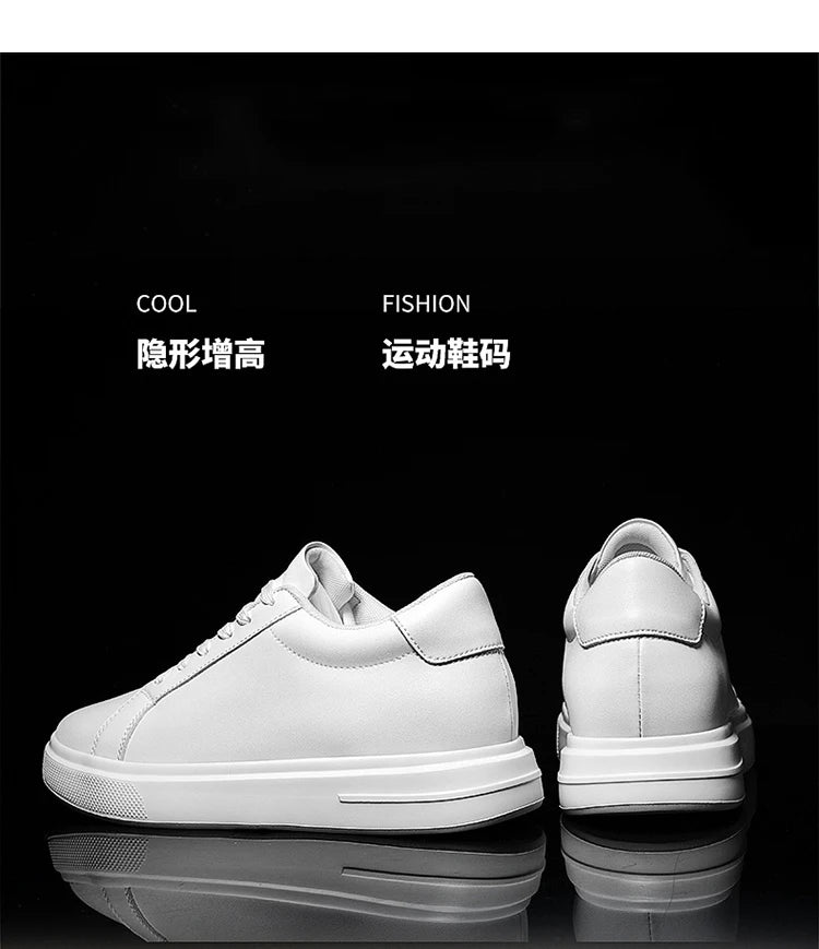 Men's invisible height increasing board shoes leather casual shoes white shoes tie youth white sports shoes