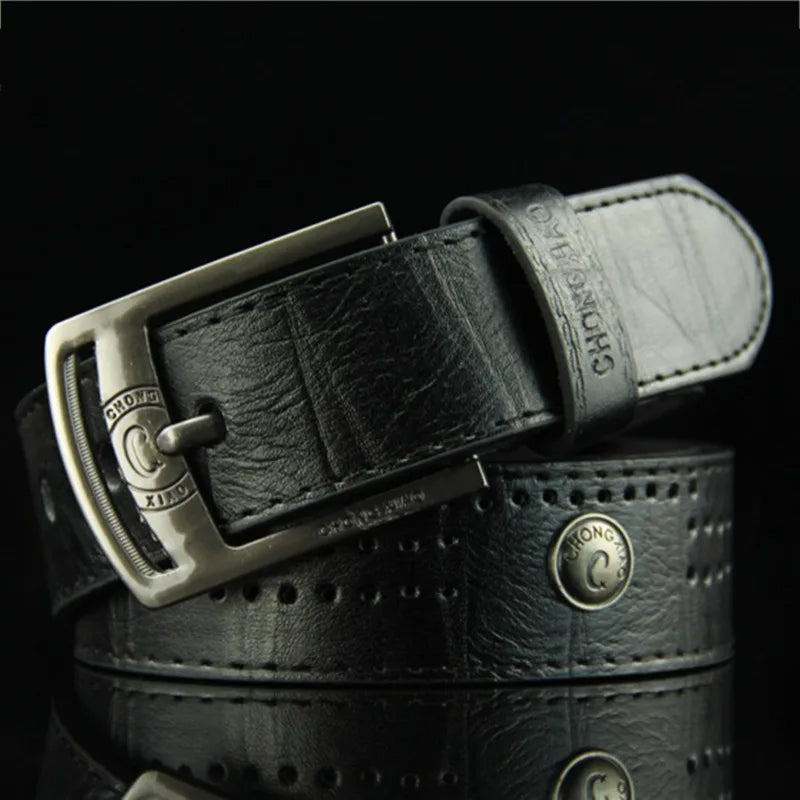 Men's Casual Belt Hollow Rivet Wide PU Leather Belt For New Fashion Strap Male High Quality Jeans Belt Punk Style