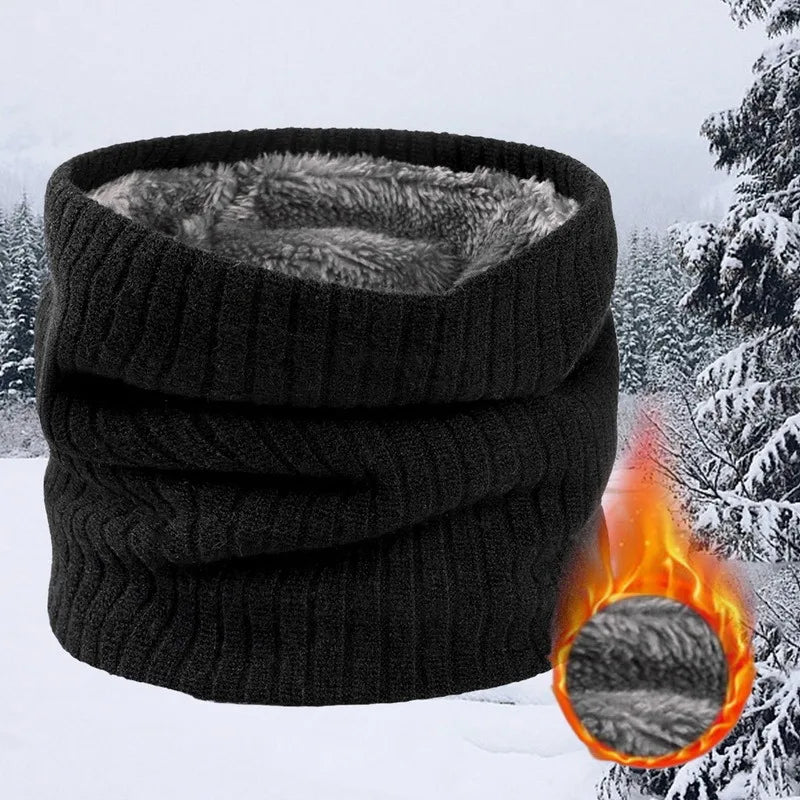 Winter Scarf for Men Fleece Ring Bandana Knitted Warm Solid Scarf Women Neck Warmer Thick Cashmere Hot Handkerchief Ski Mask