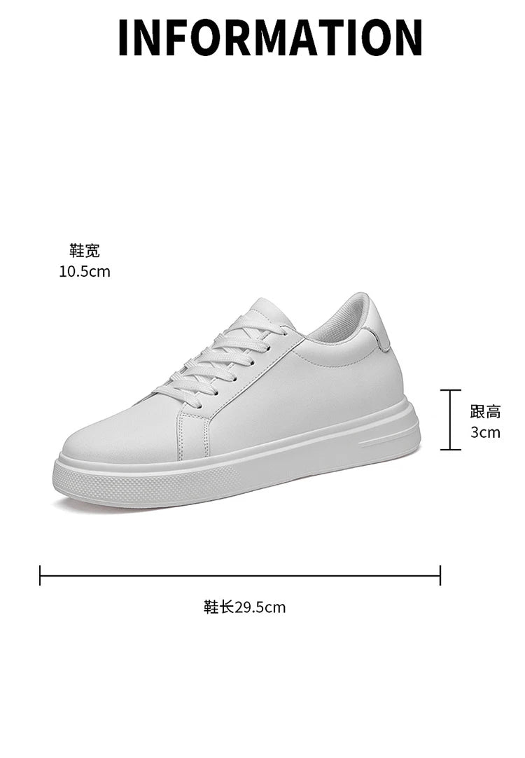 Men's invisible height increasing board shoes leather casual shoes white shoes tie youth white sports shoes