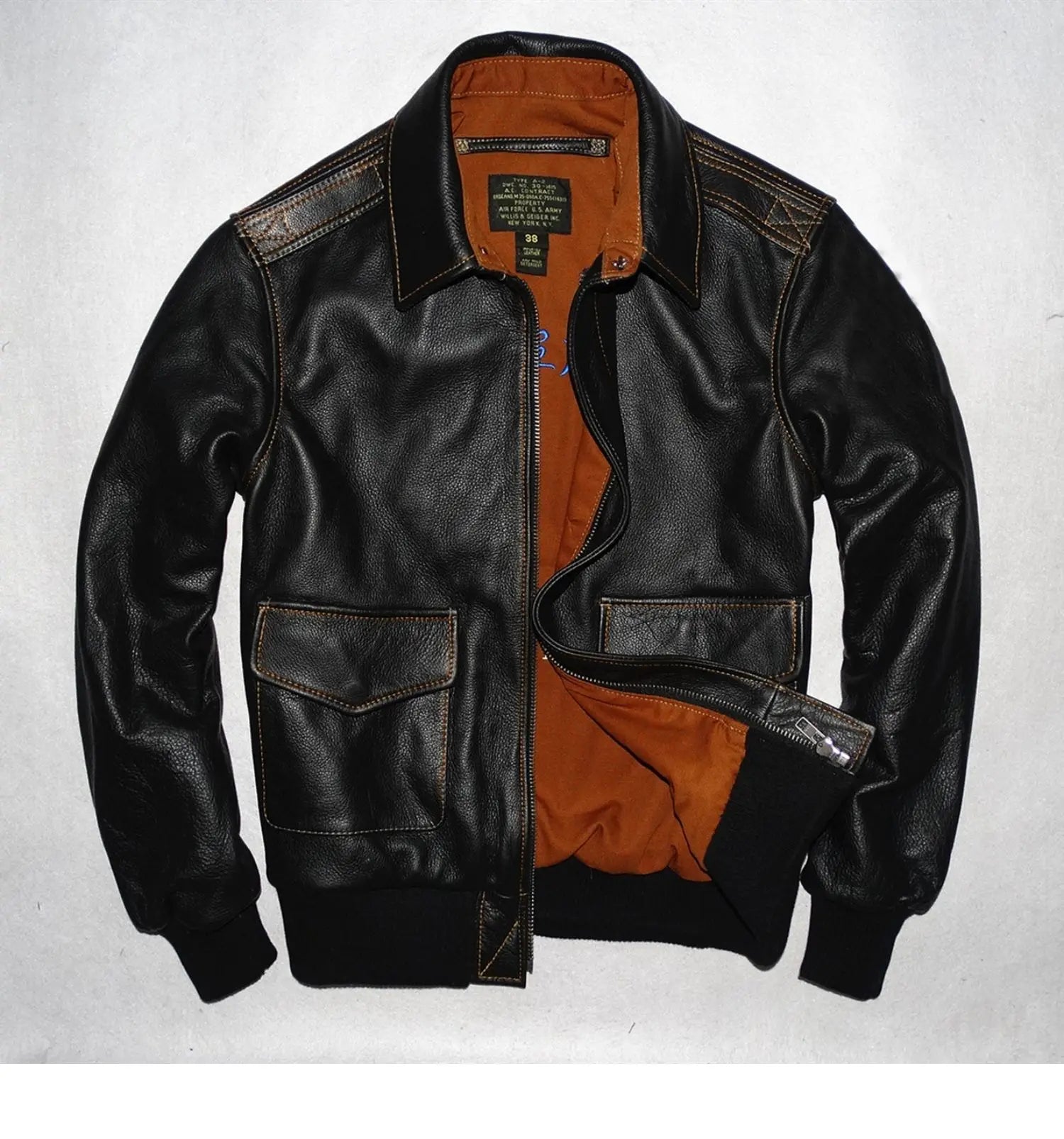 A2 Air Force Flight Leather Jaet Men's Slim Fit ort Sle Top Layer Cowhide Genuine Leather Clothing Faionable Streetwear