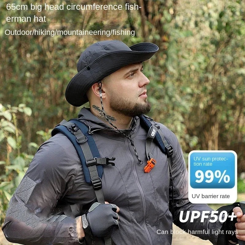 60-65cm XXL Big Head Hat Men Summer Outdoor Jungle Fisherman Cap Lightweight Sunscreen Quick-drying Sun Bucket Hats