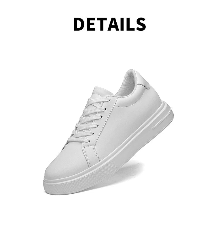 Men's invisible height increasing board shoes leather casual shoes white shoes tie youth white sports shoes