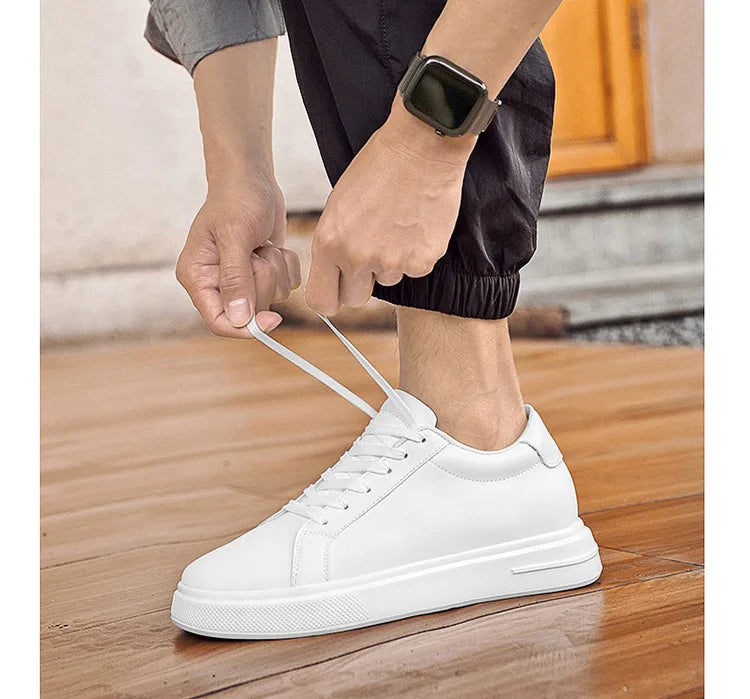 Fashion PU Leather Elevator Shoes for Men 6cm 8cm 10cm Invisible Height Increase White Sneakers Cortex Heightening Casual Shoes