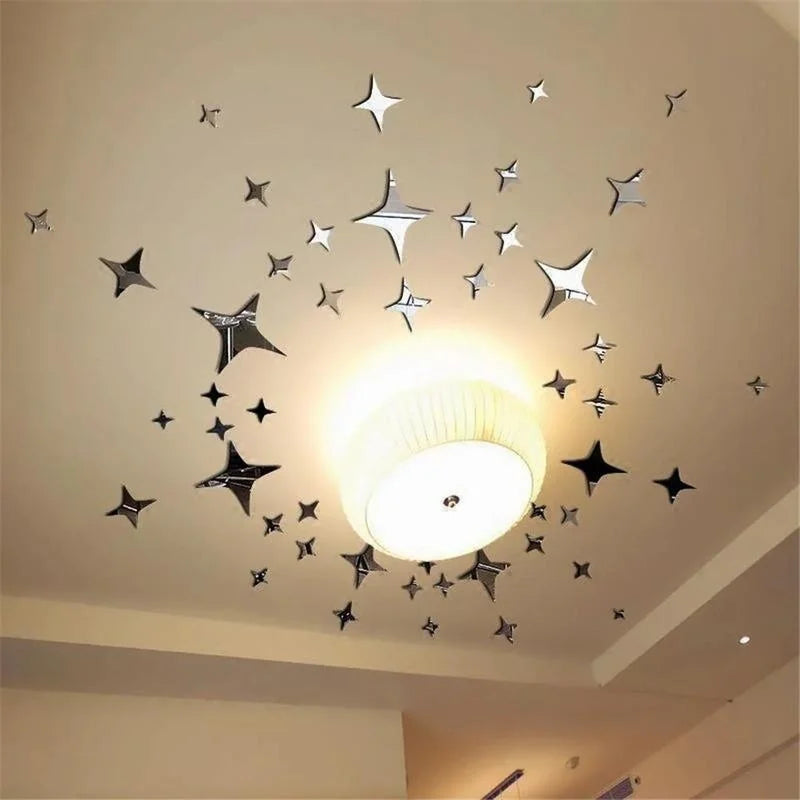 50Pcs Vogue Removable 3D Star Shape Mirror Effect Popular Home Decor Wall Art Decals Stickers