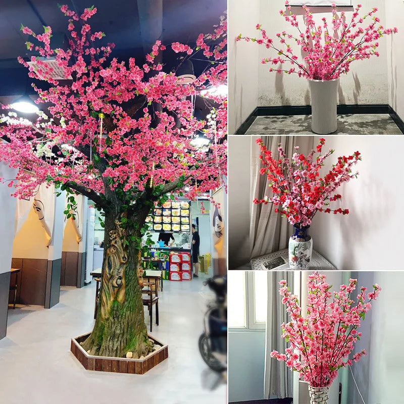 Artificial Peach Blossom Branch, Spring Plum Blossom, Silk Flower, Tree Decoration, Home, Wedding, DIY, 1 Pc, 3 Pcs, 5Pcs