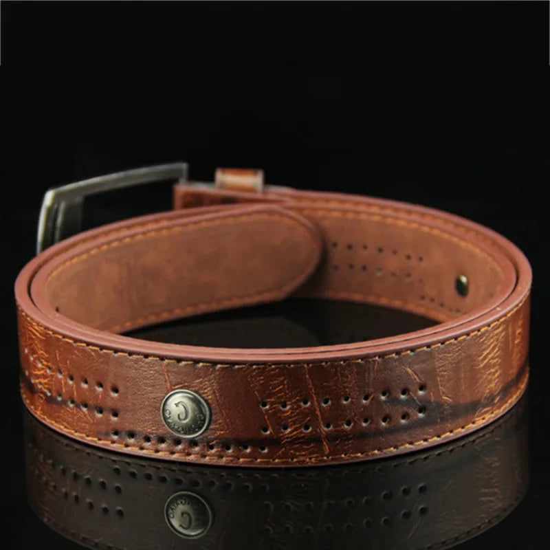 Men's Casual Belt Hollow Rivet Wide PU Leather Belt For New Fashion Strap Male High Quality Jeans Belt Punk Style