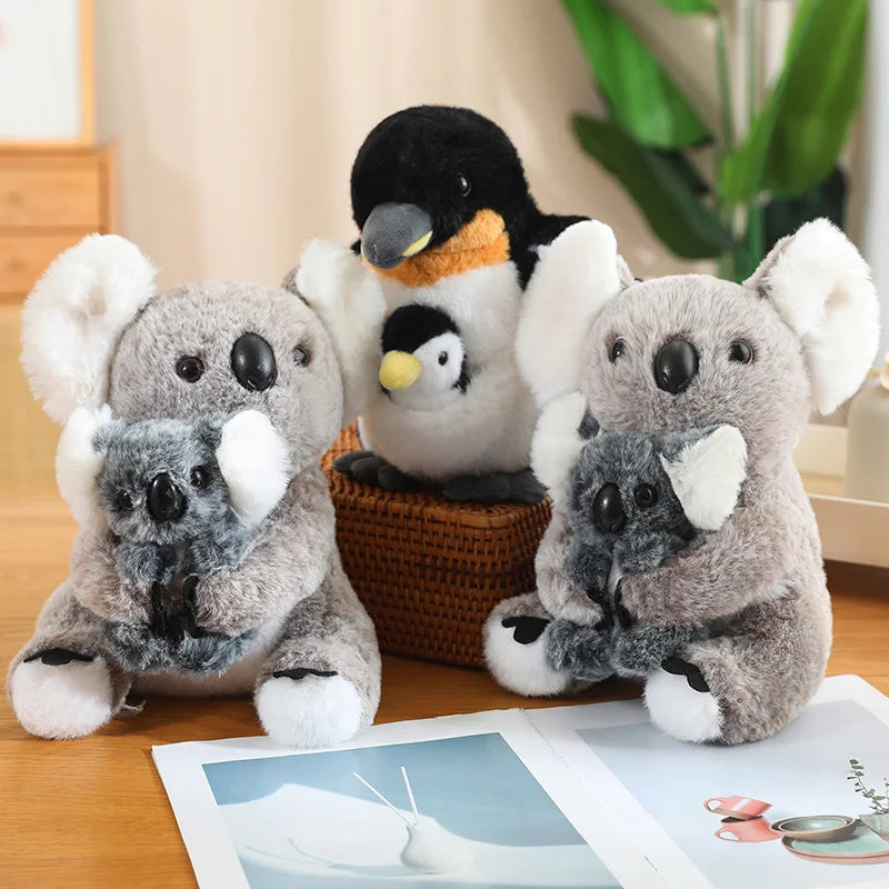 Artificial Creative Mother And Child Animal Plush Doll Koala Penguin Breeding Bag Plush Toy Birthday Gift For Boys And Girls