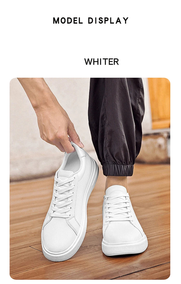 Men's invisible height increasing board shoes leather casual shoes white shoes tie youth white sports shoes