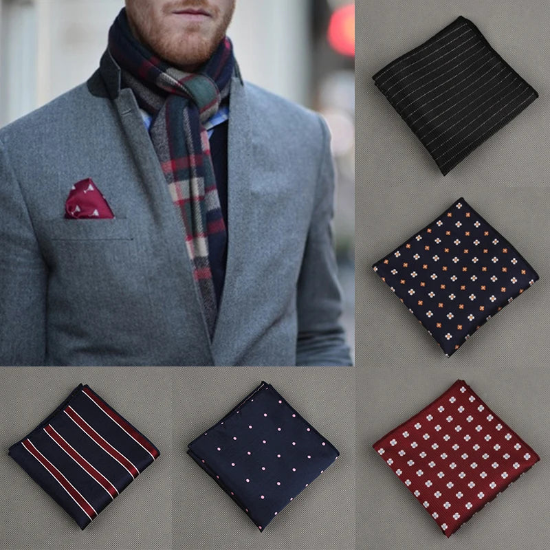 Luxury Square Pocket Handkerchief Men's Handkerchief Polka Dot Striped Floral Printed Hankies Polyester Business Breast Scarf