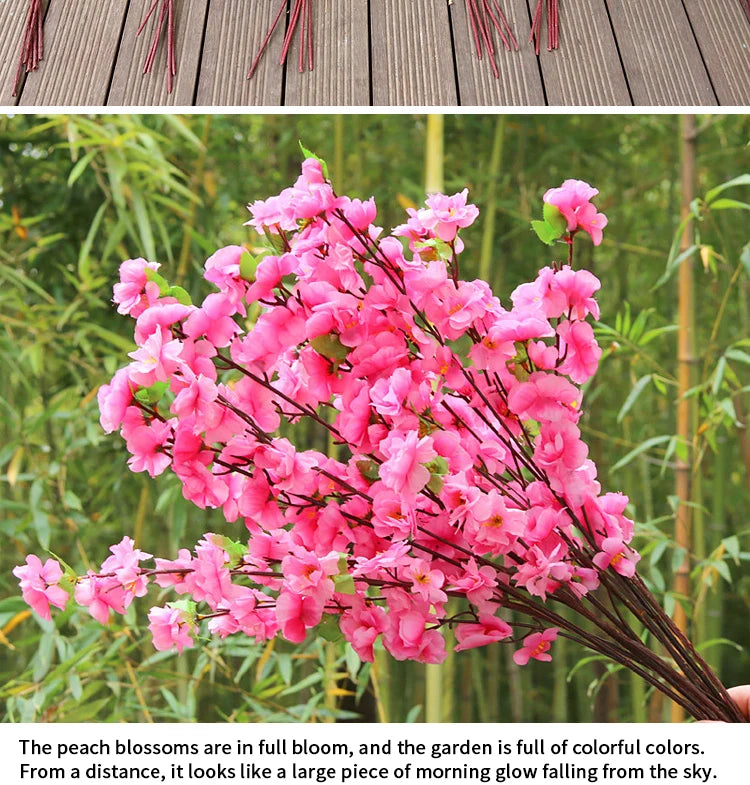 Artificial Peach Blossom Branch, Spring Plum Blossom, Silk Flower, Tree Decoration, Home, Wedding, DIY, 1 Pc, 3 Pcs, 5Pcs