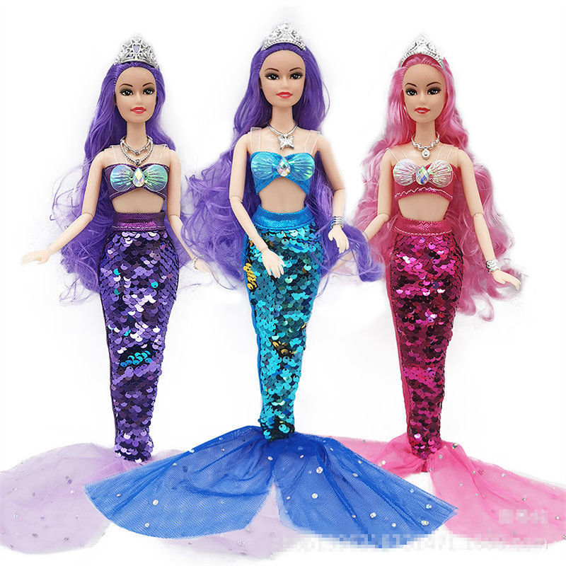 11 Inch Mermaid Doll Full Set Multi Joints Movable 30cm Height Doll with Sequin Skirt Suit Girls Dress Up Toys