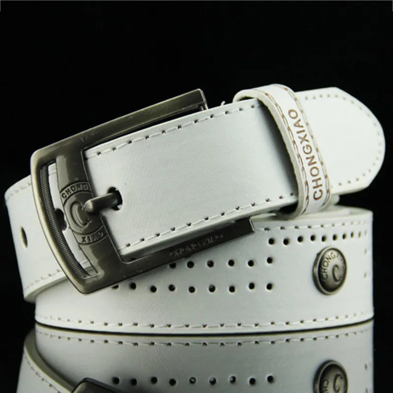 Men's Casual Belt Hollow Rivet Wide PU Leather Belt For New Fashion Strap Male High Quality Jeans Belt Punk Style