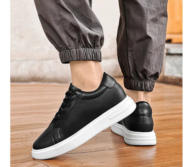 Fashion PU Leather Elevator Shoes for Men 6cm 8cm 10cm Invisible Height Increase White Sneakers Cortex Heightening Casual Shoes