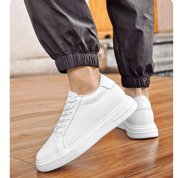 Fashion PU Leather Elevator Shoes for Men 6cm 8cm 10cm Invisible Height Increase White Sneakers Cortex Heightening Casual Shoes