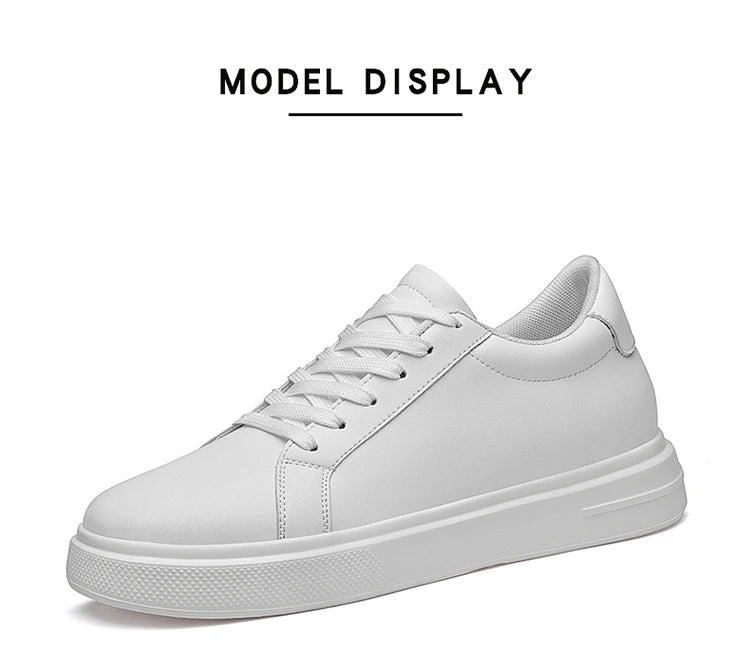 Men's invisible height increasing board shoes leather casual shoes white shoes tie youth white sports shoes
