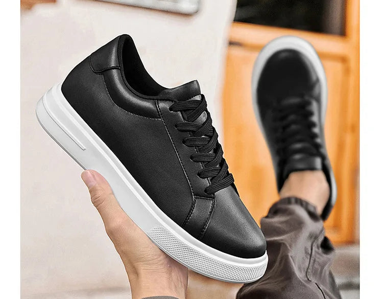 Fashion PU Leather Elevator Shoes for Men 6cm 8cm 10cm Invisible Height Increase White Sneakers Cortex Heightening Casual Shoes