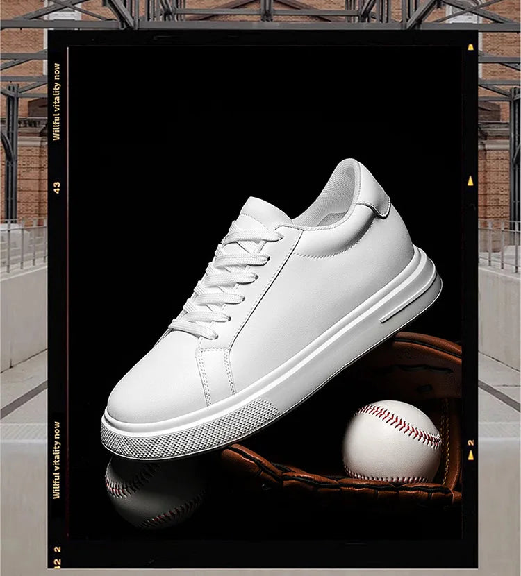 Fashion PU Leather Elevator Shoes for Men 6cm 8cm 10cm Invisible Height Increase White Sneakers Cortex Heightening Casual Shoes