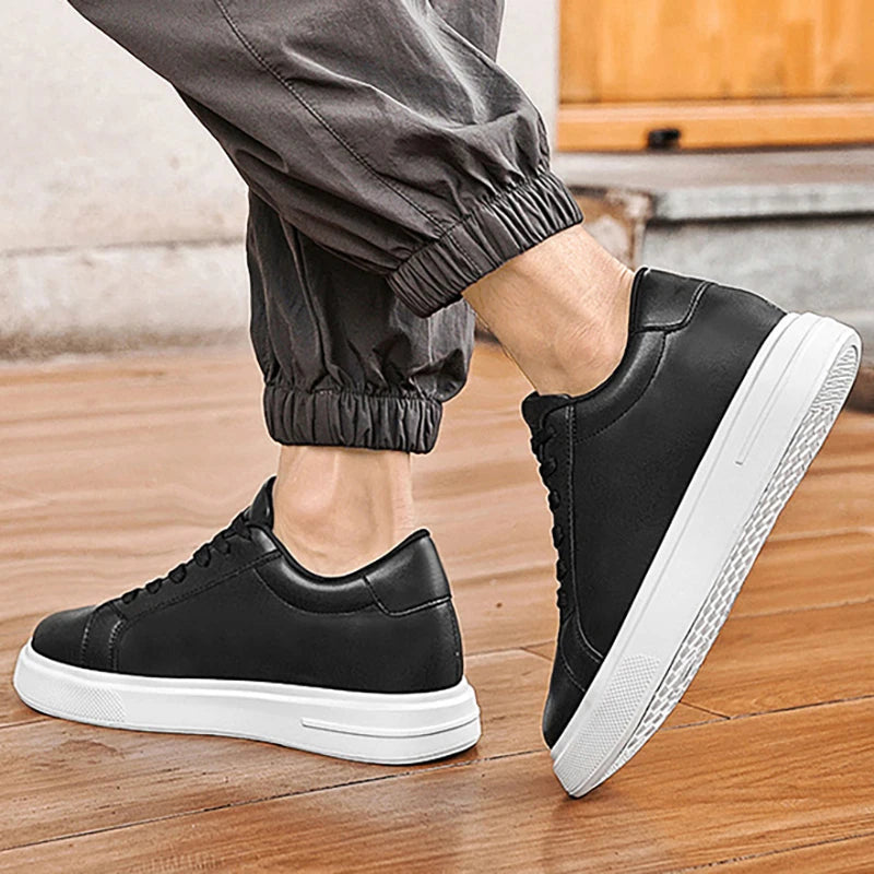 Men's invisible height increasing board shoes leather casual shoes white shoes tie youth white sports shoes