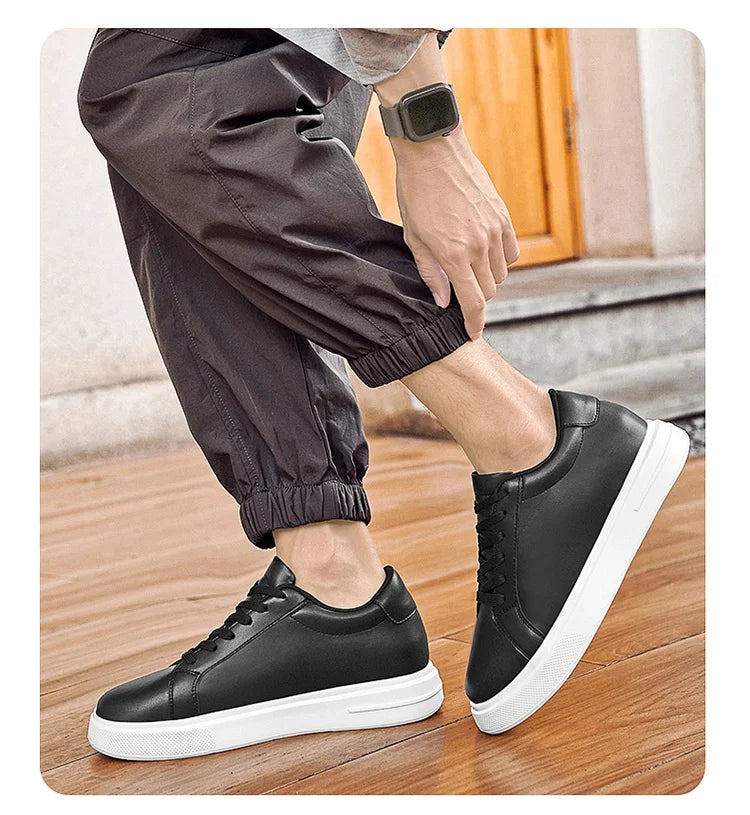 Men's invisible height increasing board shoes leather casual shoes white shoes tie youth white sports shoes