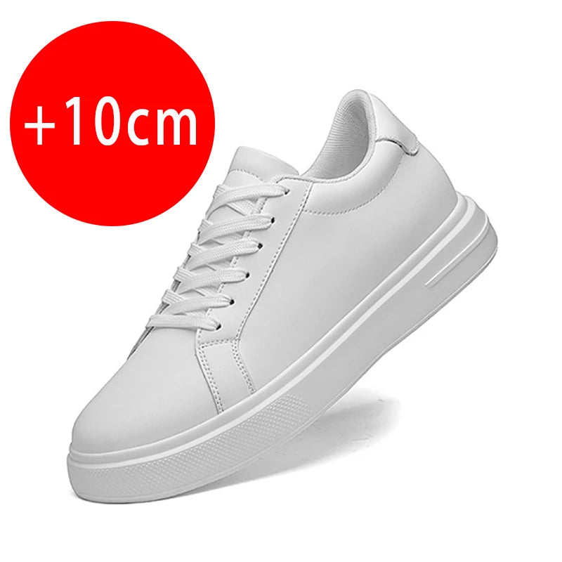 Men's invisible height increasing board shoes leather casual shoes white shoes tie youth white sports shoes