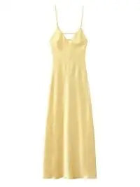 Sexy Yellow Satin Backless Maxi Dress Women Elegant Sleeveless V Neck Sling Long Robes New 2025 Lady Evening Party Slim Fit Gown