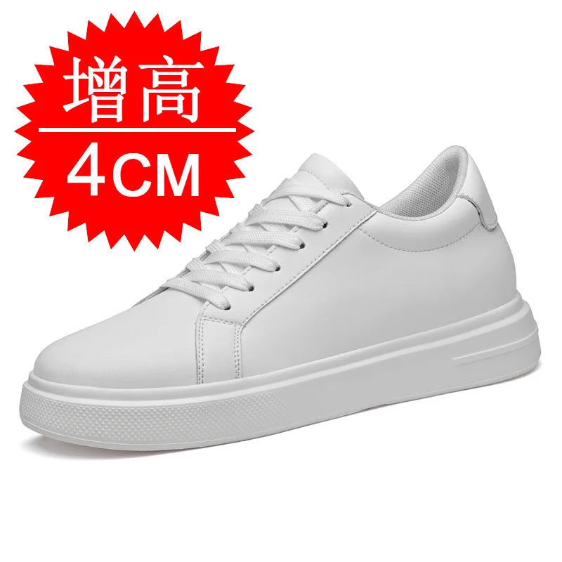 Fashion PU Leather Elevator Shoes for Men 6cm 8cm 10cm Invisible Height Increase White Sneakers Cortex Heightening Casual Shoes