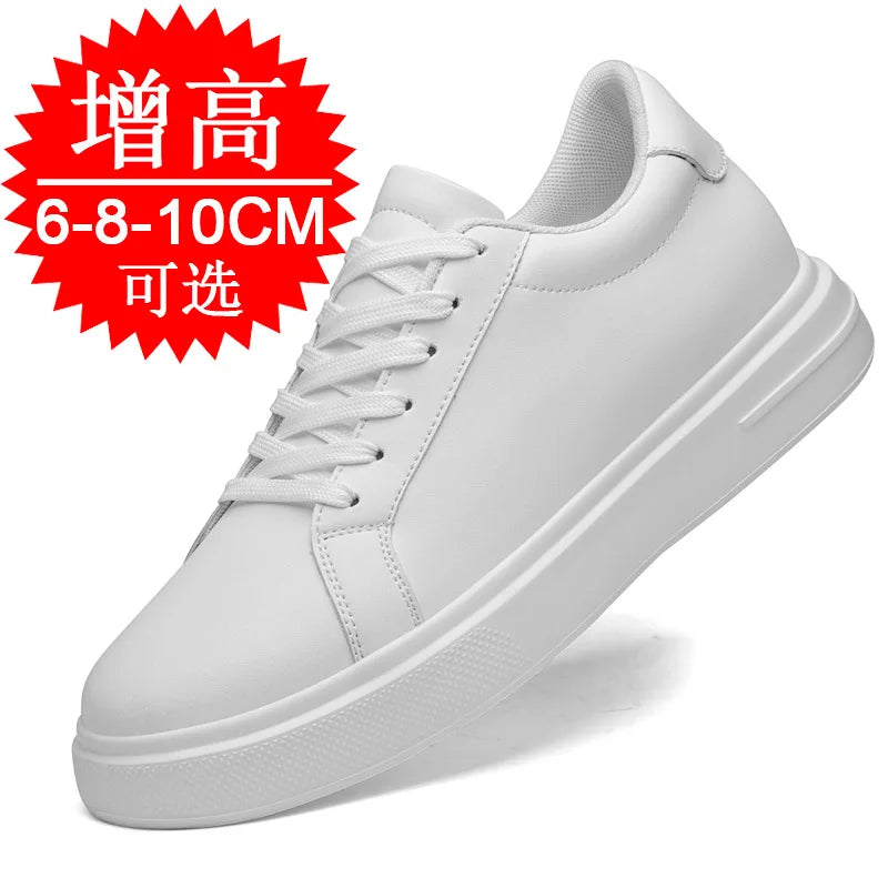 Fashion PU Leather Elevator Shoes for Men 6cm 8cm 10cm Invisible Height Increase White Sneakers Cortex Heightening Casual Shoes