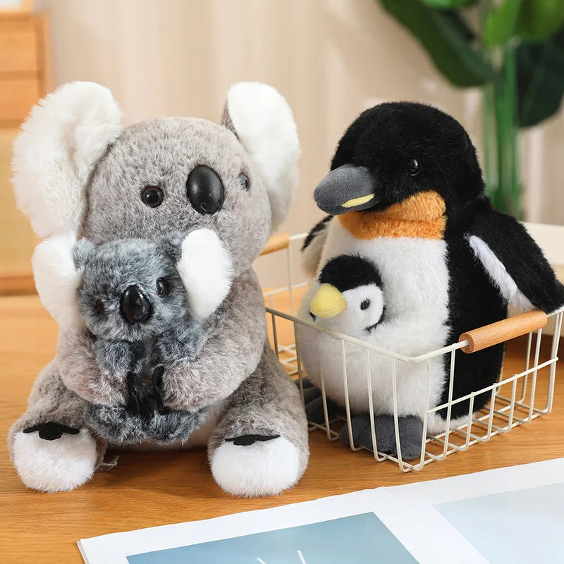 Artificial Creative Mother And Child Animal Plush Doll Koala Penguin Breeding Bag Plush Toy Birthday Gift For Boys And Girls