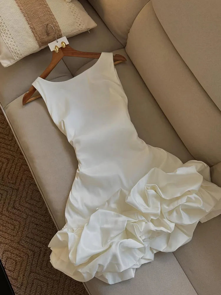 Summer Elegant White Sweet Slim Dress Women French Retro Sleeveless Bud Hepburn Dresses New Fashion Aesthetic Party Clothes 2025