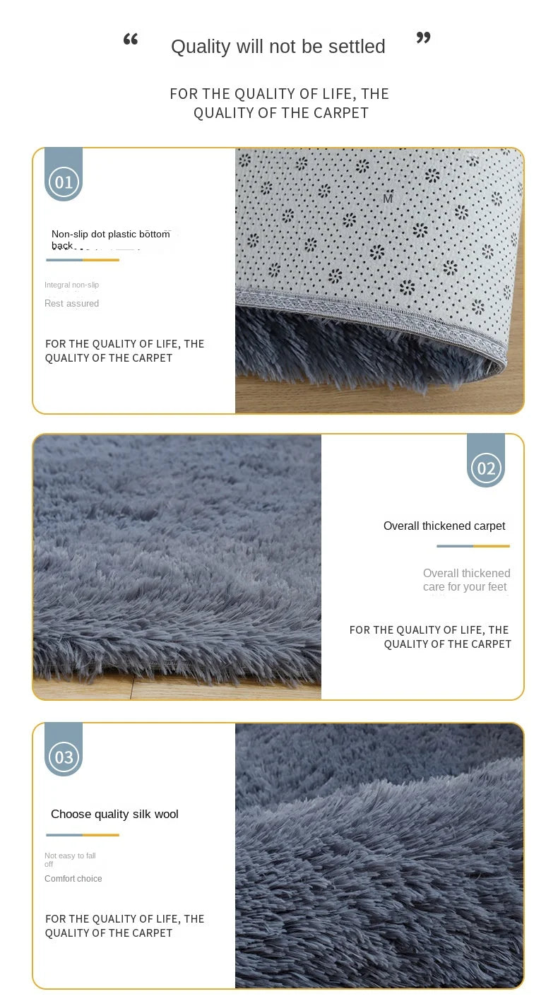 Solid Color Silk Wool Bedside Blanket for Girls Ins Bedroom Plush Carpet Silicone Non Slip Bottom Living Room Carpet  Cute Rug