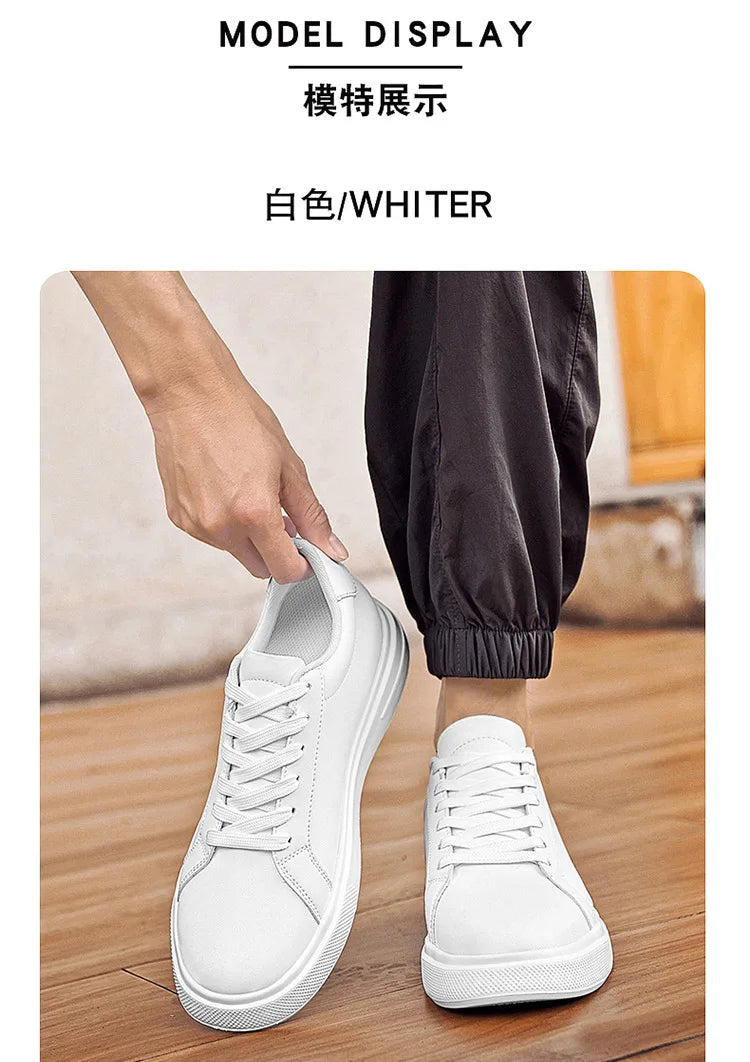 Fashion PU Leather Elevator Shoes for Men 6cm 8cm 10cm Invisible Height Increase White Sneakers Cortex Heightening Casual Shoes