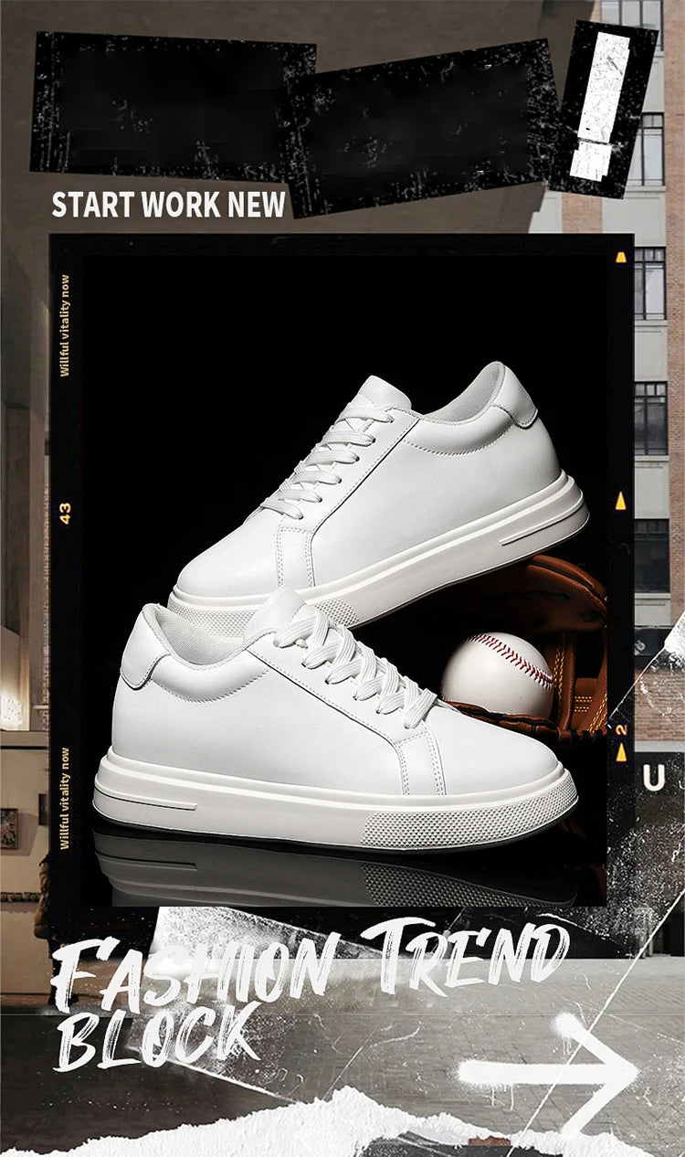 Men's invisible height increasing board shoes leather casual shoes white shoes tie youth white sports shoes