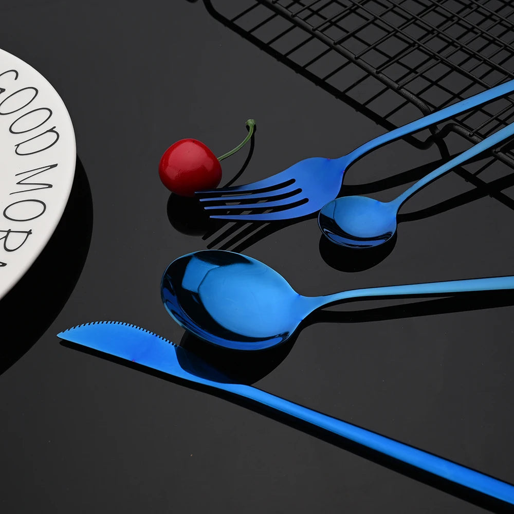 30Pcs/Set Stainless Steel Dinner Black Gold Dinnerware Set Knife Fruit Fork Spoon Cutlery Set Kitchen Tableware Silverware Sets