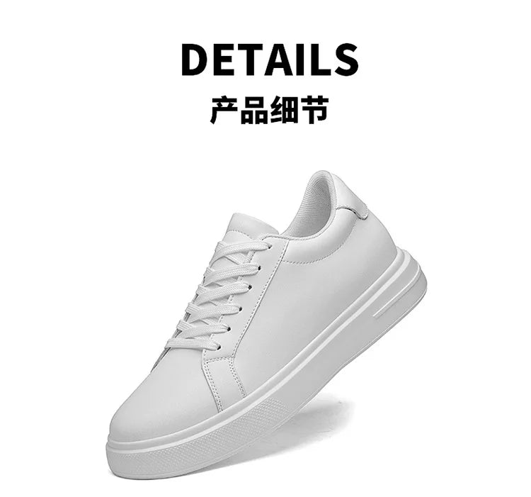 Fashion PU Leather Elevator Shoes for Men 6cm 8cm 10cm Invisible Height Increase White Sneakers Cortex Heightening Casual Shoes