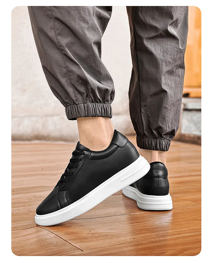 Men's invisible height increasing board shoes leather casual shoes white shoes tie youth white sports shoes