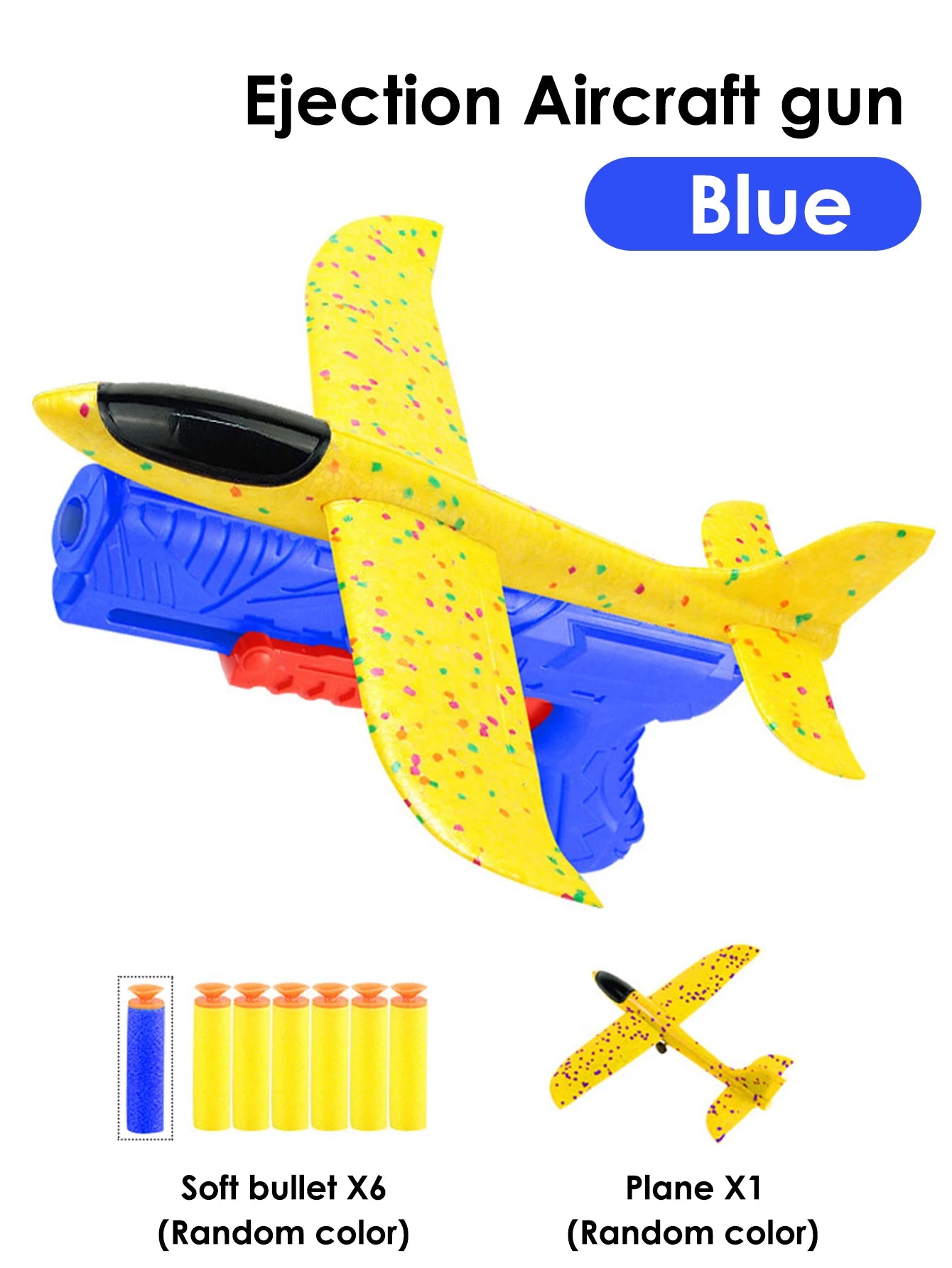 Children's outdoor three in one foam soft elastic toy gun, hand thrown ejection aircraft suit, foam aircraft color random