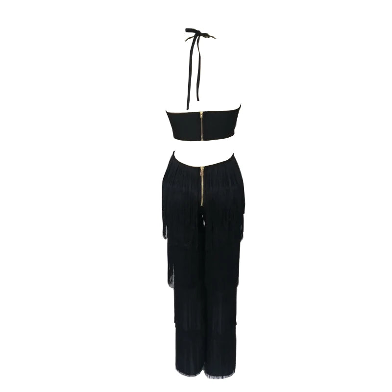 Wowen Sexy Tassel Halter Bandag Jumpsuits Elegant Backless  Sleeveless Slim Long jumpsuit  Fashion  Night Party Vestidos