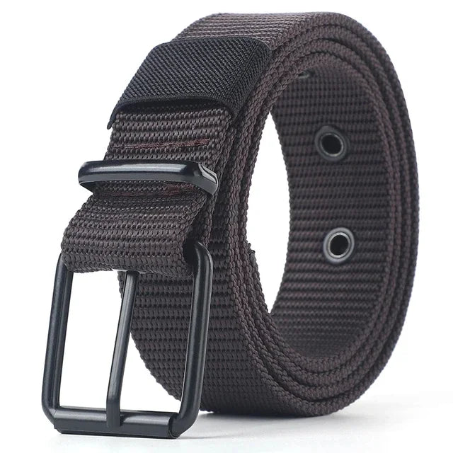 Men's Belt Porous Canvas Pin Buckle Leather Belt Outdoor Sports Belt Women's Trendy Eyelet Belt with Jeans Belt
