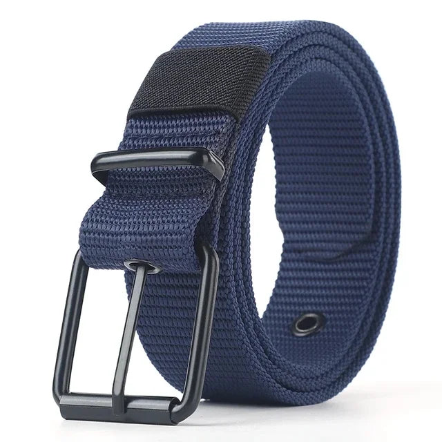 Men's Belt Porous Canvas Pin Buckle Leather Belt Outdoor Sports Belt Women's Trendy Eyelet Belt with Jeans Belt