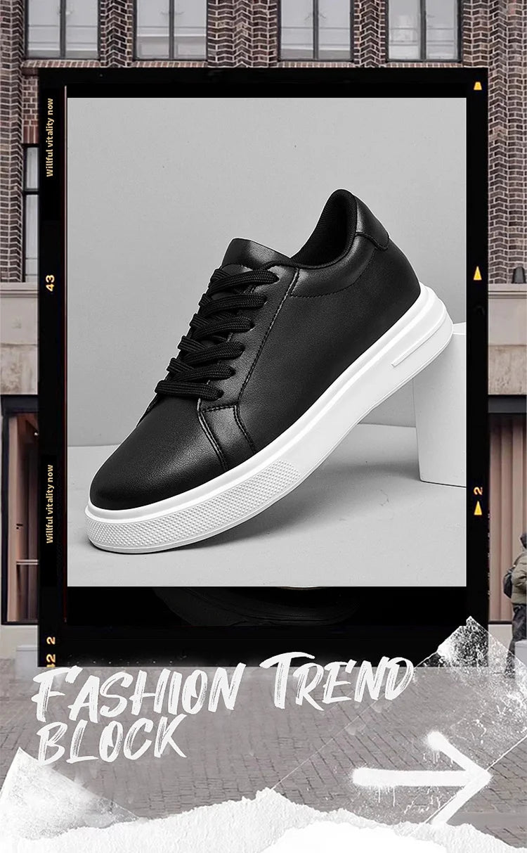 Men's invisible height increasing board shoes leather casual shoes white shoes tie youth white sports shoes