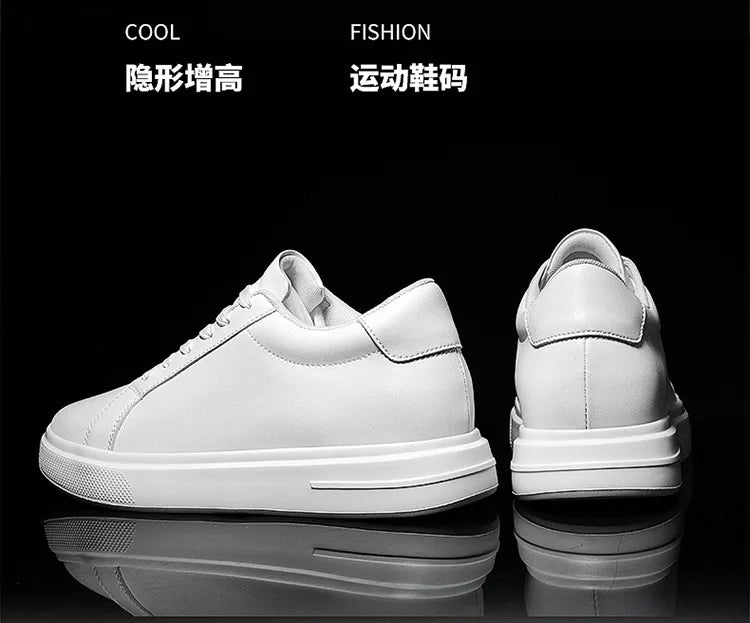 Fashion PU Leather Elevator Shoes for Men 6cm 8cm 10cm Invisible Height Increase White Sneakers Cortex Heightening Casual Shoes