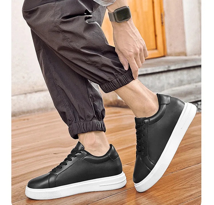 Fashion PU Leather Elevator Shoes for Men 6cm 8cm 10cm Invisible Height Increase White Sneakers Cortex Heightening Casual Shoes