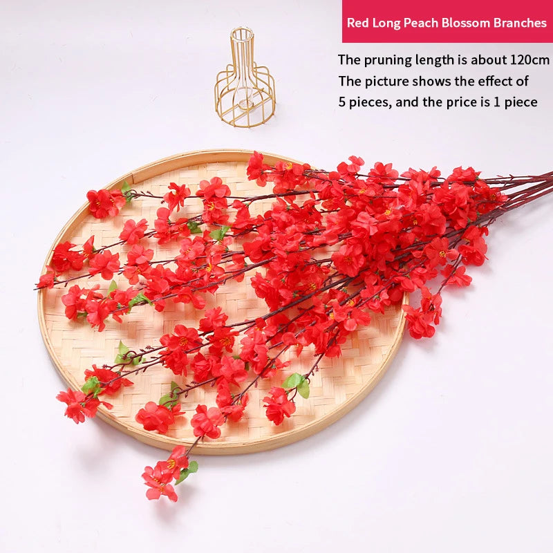 Artificial Peach Blossom Branch, Spring Plum Blossom, Silk Flower, Tree Decoration, Home, Wedding, DIY, 1 Pc, 3 Pcs, 5Pcs
