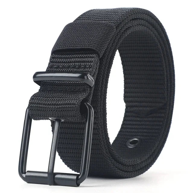Men's Belt Porous Canvas Pin Buckle Leather Belt Outdoor Sports Belt Women's Trendy Eyelet Belt with Jeans Belt