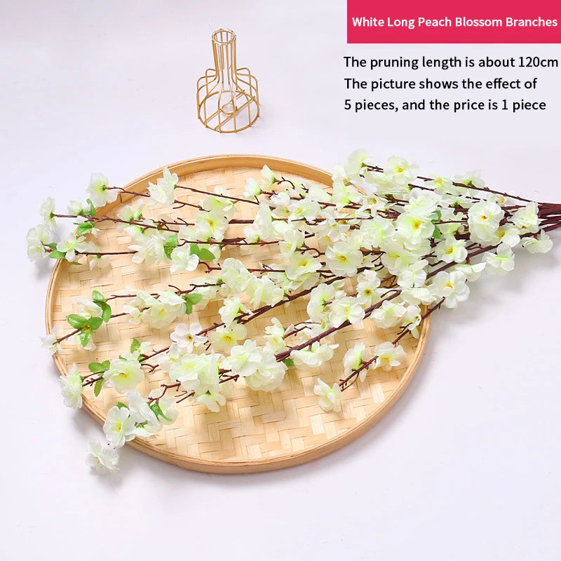 Artificial Peach Blossom Branch, Spring Plum Blossom, Silk Flower, Tree Decoration, Home, Wedding, DIY, 1 Pc, 3 Pcs, 5Pcs