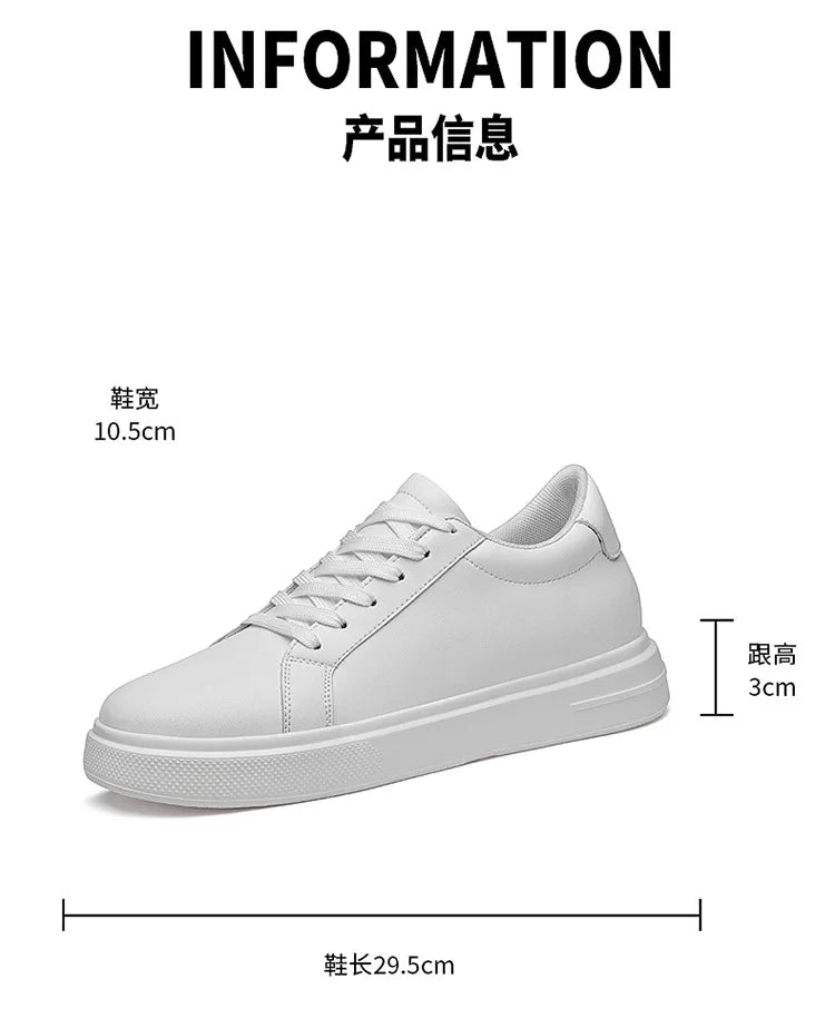 Fashion PU Leather Elevator Shoes for Men 6cm 8cm 10cm Invisible Height Increase White Sneakers Cortex Heightening Casual Shoes