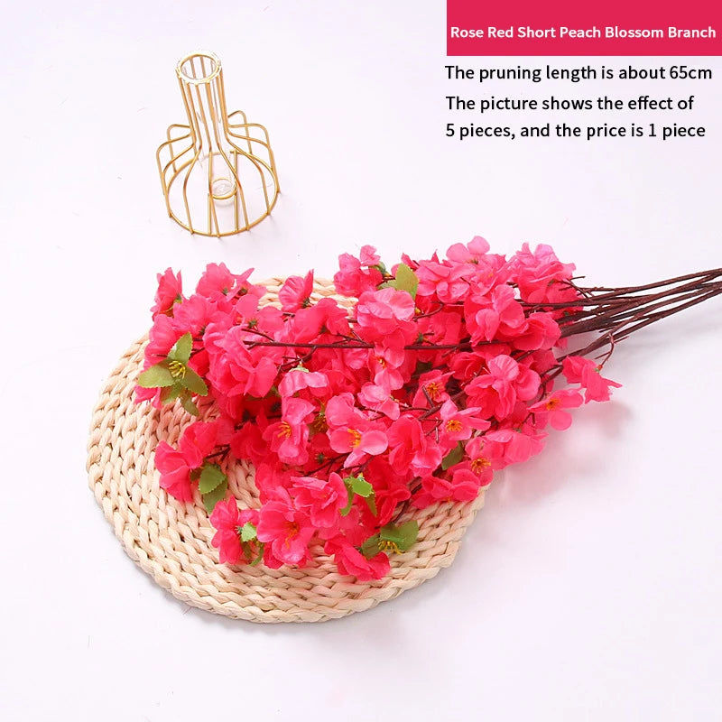 Artificial Peach Blossom Branch, Spring Plum Blossom, Silk Flower, Tree Decoration, Home, Wedding, DIY, 1 Pc, 3 Pcs, 5Pcs
