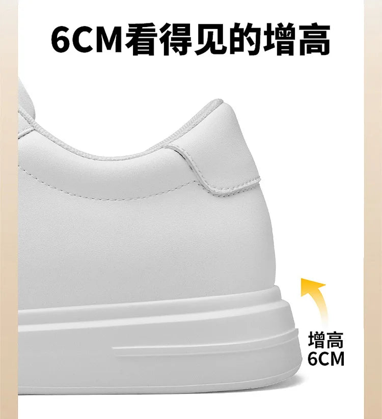 Fashion PU Leather Elevator Shoes for Men 6cm 8cm 10cm Invisible Height Increase White Sneakers Cortex Heightening Casual Shoes